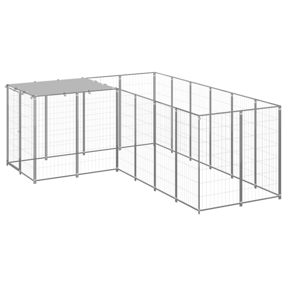 vidaXL Dog Kennel Silver Steel Puppy Enclosure Outdoor Dog Supplies Runs Cage