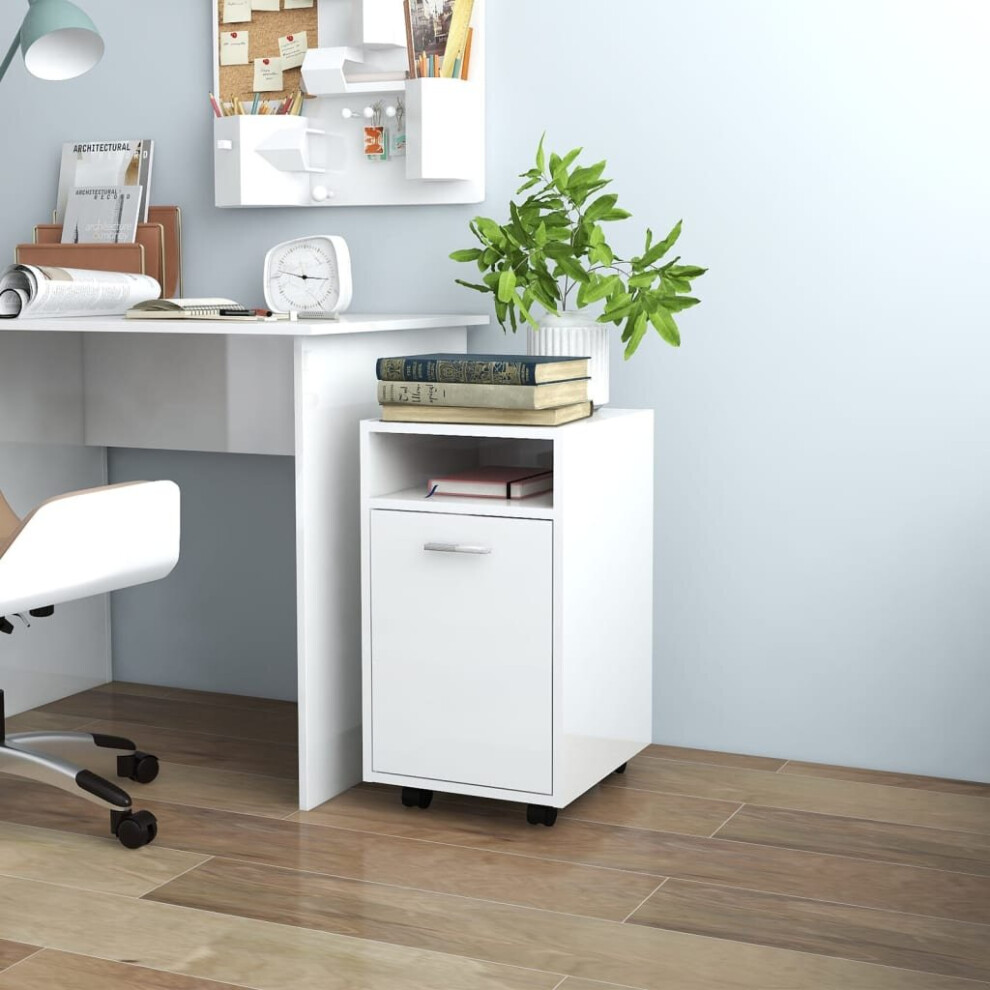 vidaXL Side Cabinet with Wheels High Gloss White Engineered Wood Side Stand