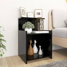 vidaXL 2x Bed Cabinets Black Engineered Wood Home Bedside Table Nightstand