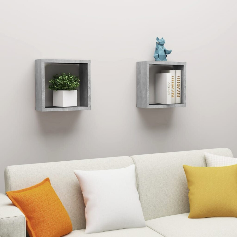 Vidaxl 2X Wall Cube Shelves Concrete Storage Wall Hanging Floating Shelf Grey