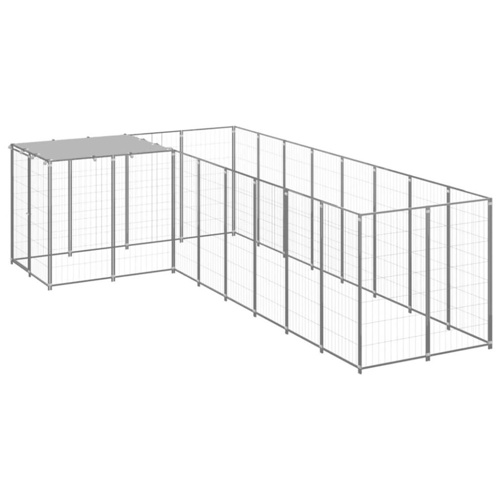 vidaXL Dog Kennel Silver Steel Puppy Enclosure Outdoor Dog Supplies Runs Cage