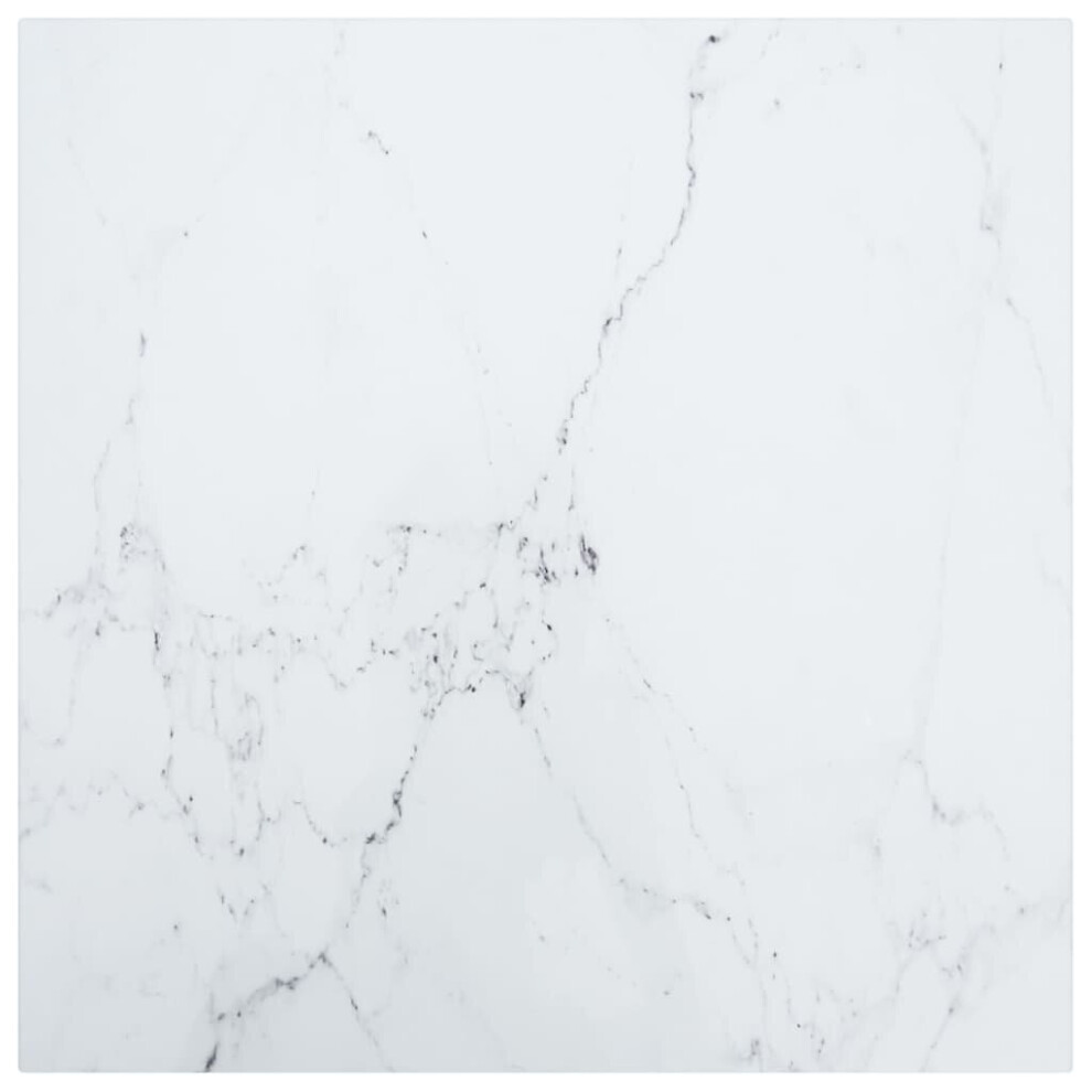 Vidaxl Table Top White Tempered Glass With Marble Design Dining Table Top Set