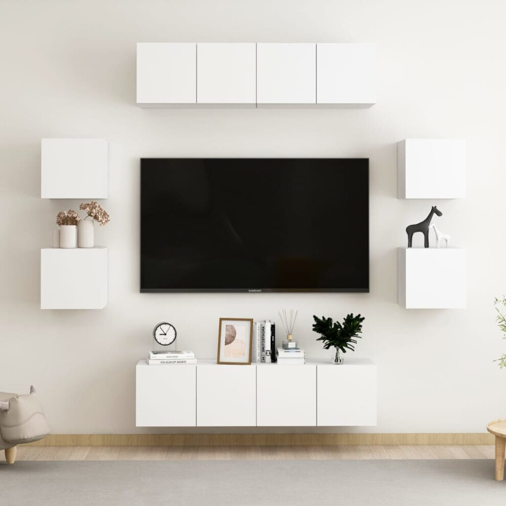 Vidaxl 8 Piece Tv Cabinet Set White Chipboard Tv Stand Stereo Cabinet Set