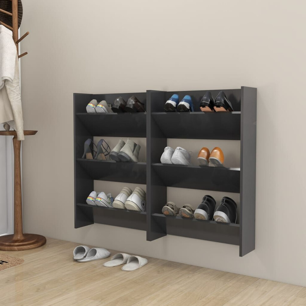 vidaXL 2x Wall Shoe Cabinets Grey Chipboard Hanging Shoe Organiser Rack Shelf