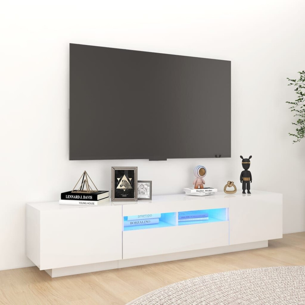 vidaXL TV Cabinet with LED Lights High Gloss White 180x35x40 cm TV Stand Set