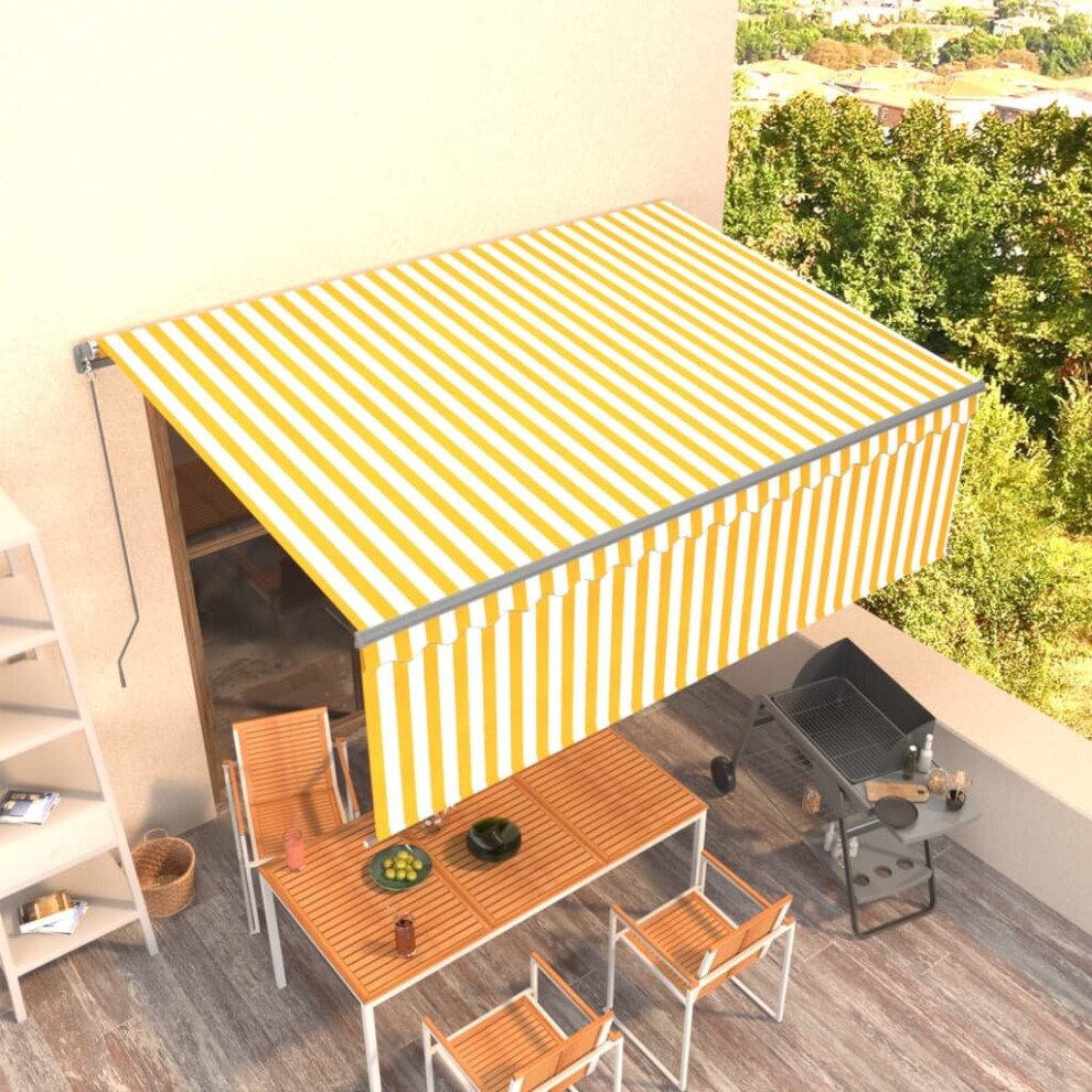 vidaXL Manual Retractable Awning with Blind 4x3m Yellow&White Outdoor Awning