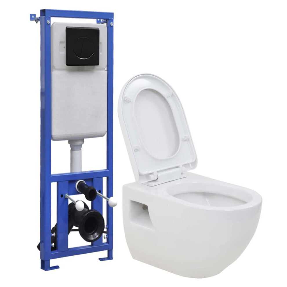 vidaXL Wall-Hung Toilet with Concealed High Cistern Ceramic Bathroom Toilets