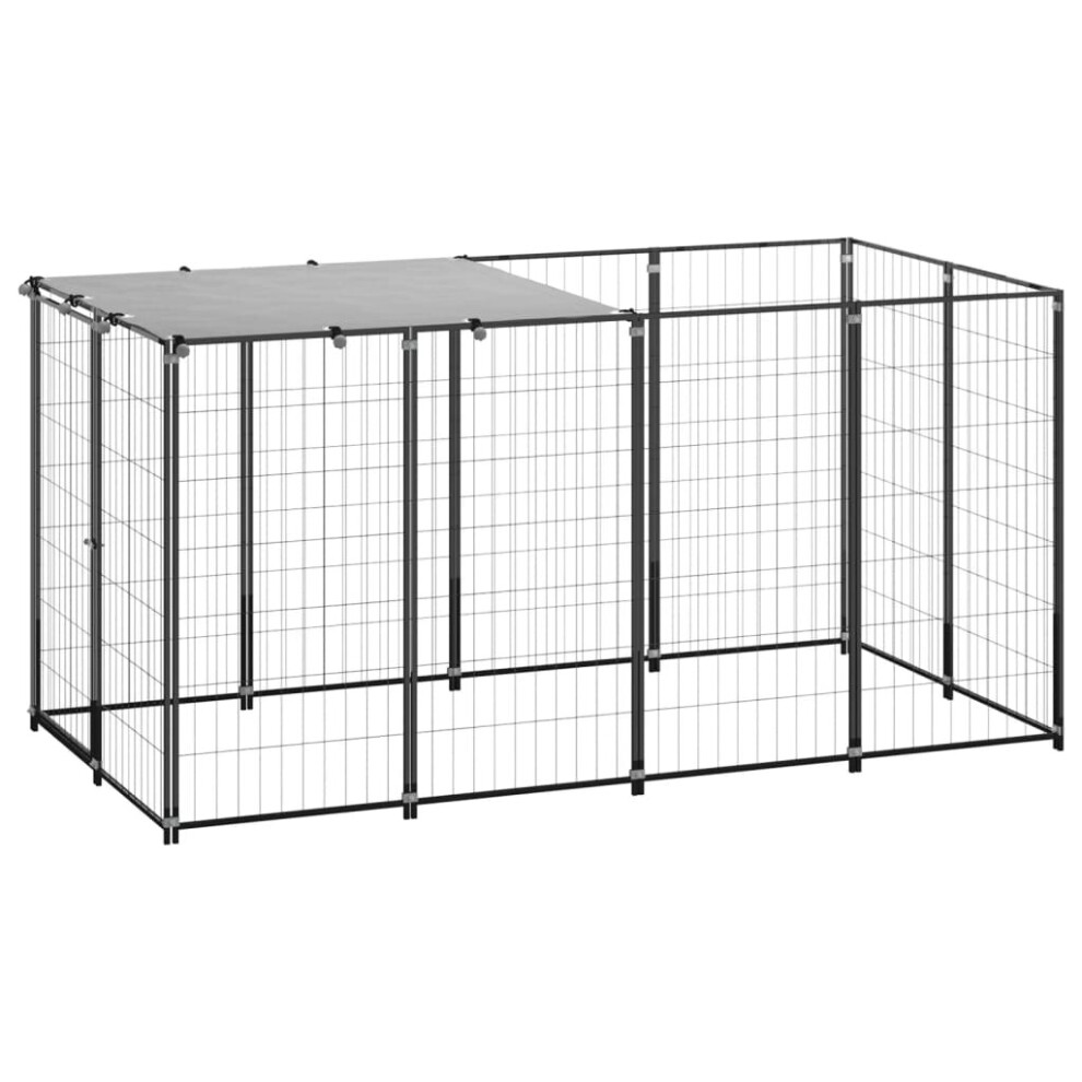 Vidaxl Dog Kennel Steel Puppy Enclosure Outdoor Dog Supplies Runs Cage Black