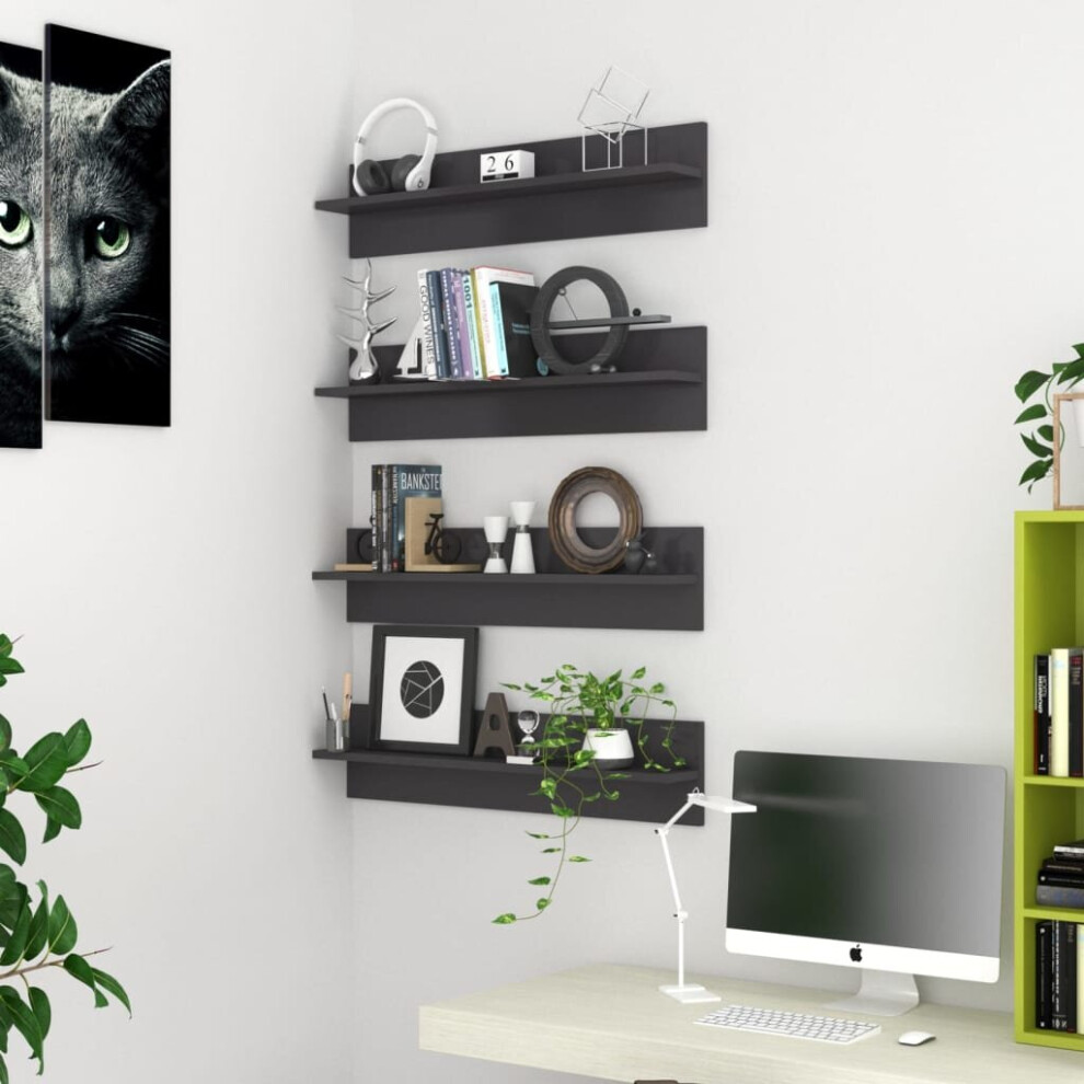 vidaXL 4x Wall Shelves High Gloss Grey Chipboard Wall-Mounted Floating Shelf