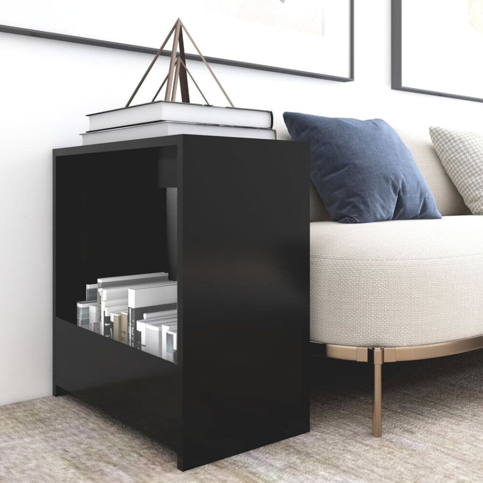 vidaXL Side Table Black Chipboard Magazine Rack Coffee End Storage Table Set