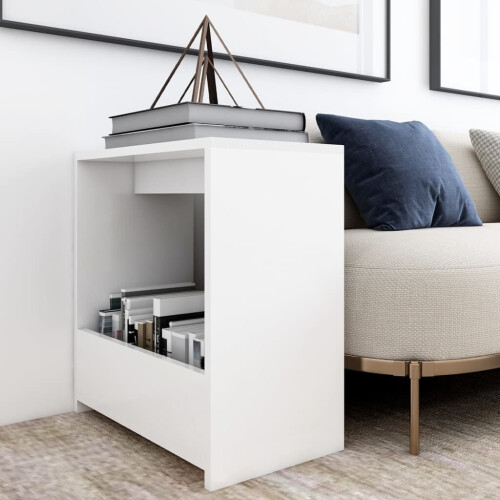 VidaXL vidaXL Side Table White Engineered Wood Magazine Rack Coffee End Storage Table