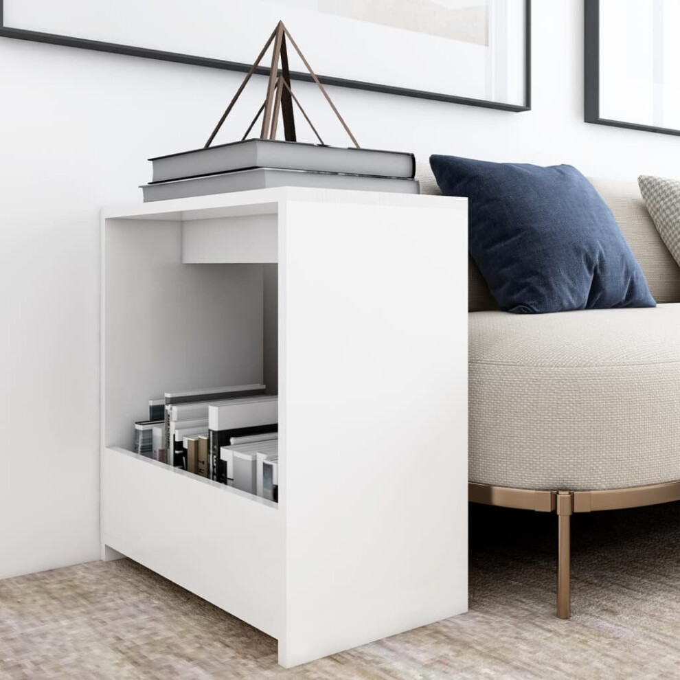 vidaXL Side Table White Engineered Wood Magazine Rack Coffee End Storage Table