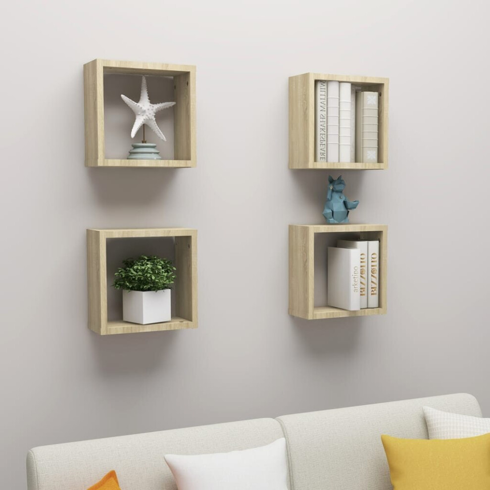 vidaXL 4x Wall Cube Shelves Sonoma Oak Storage Wall Hanging Floating Shelf