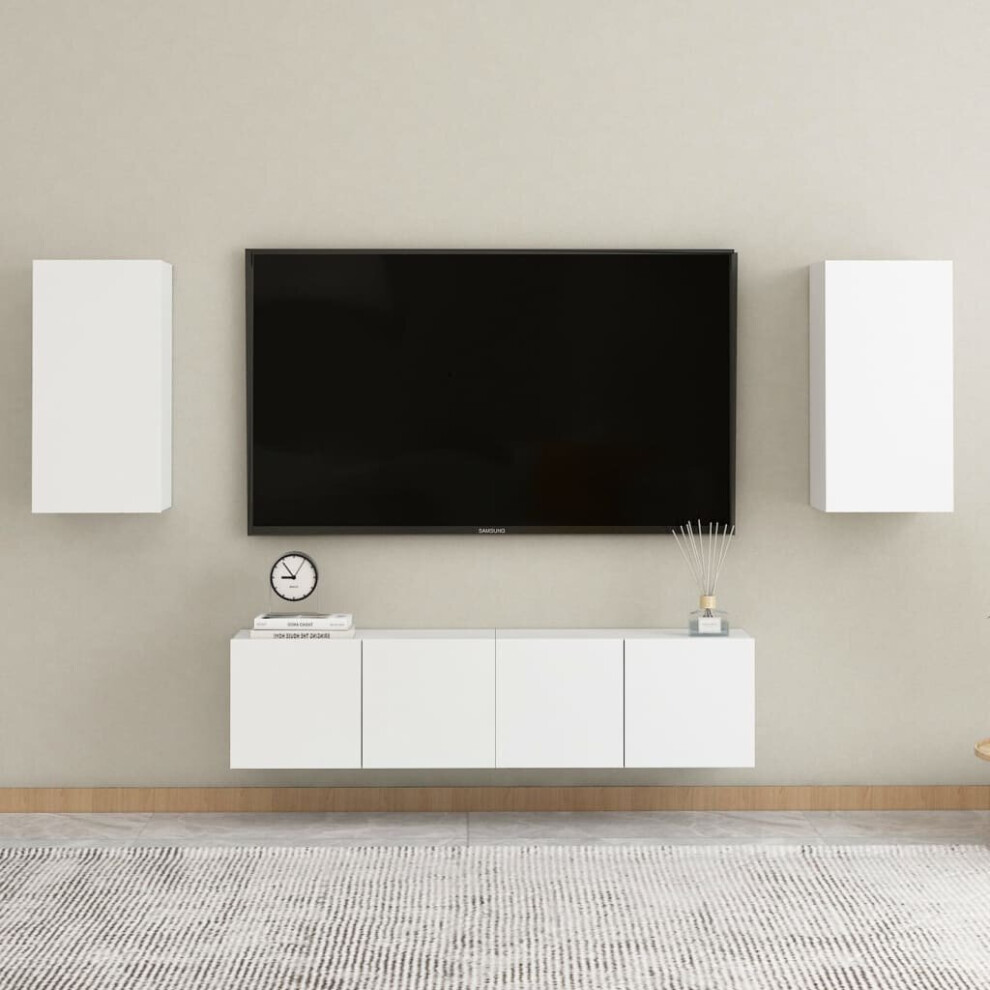 vidaXL TV Cabinet Set 4 Piece White Chipboard Home Furniture TV Stand Cabinet