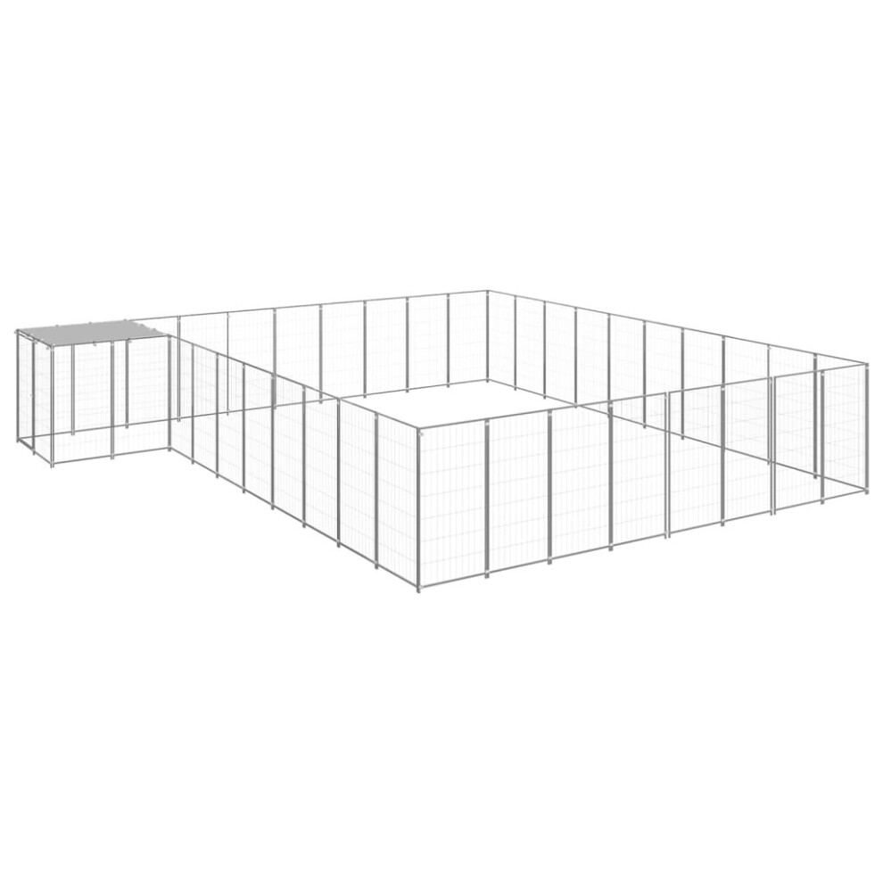 Vidaxl Dog Kennel Silver Steel Puppy Enclosure Outdoor Dog Supplies Runs Cage