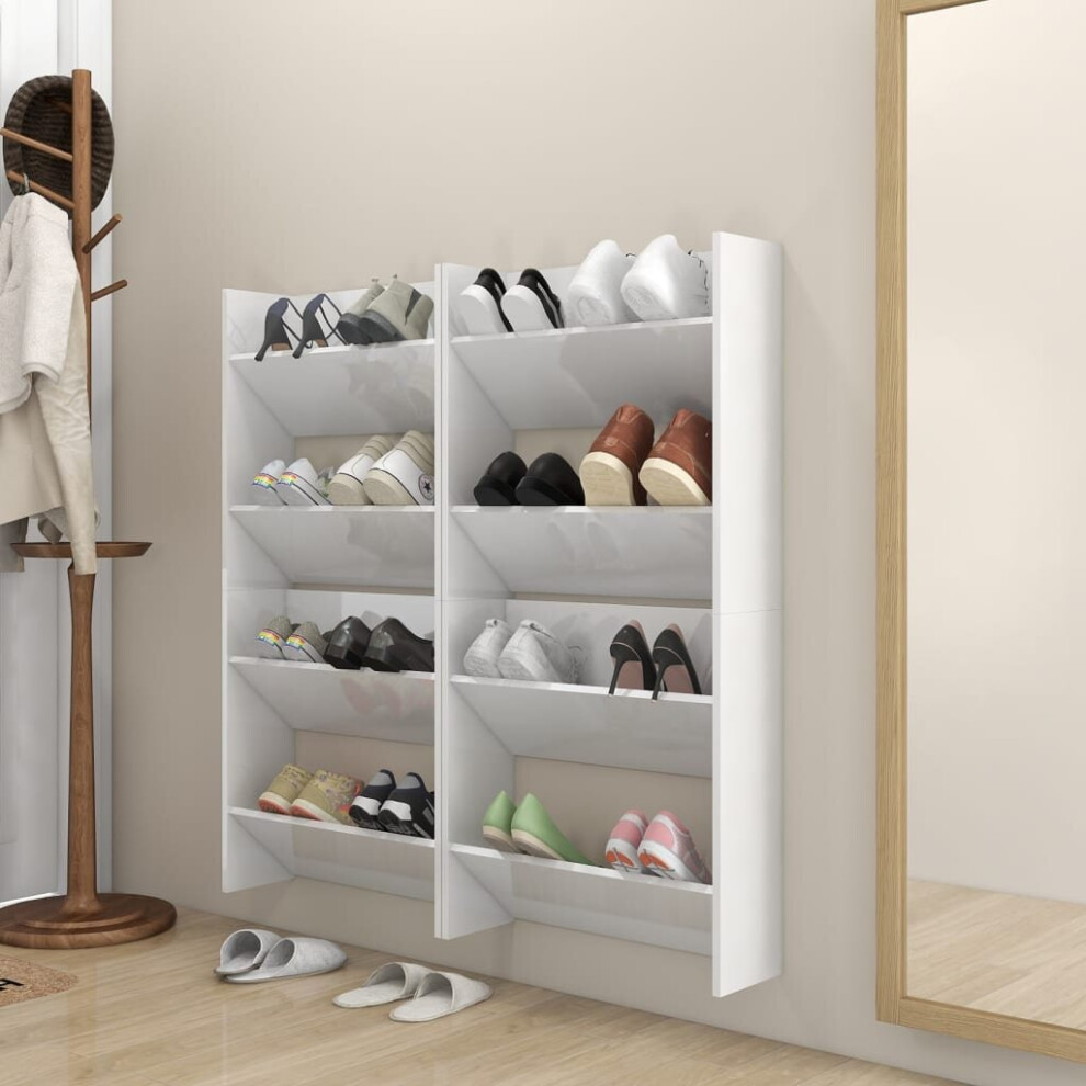 vidaXL 4x Wall Shoe Cabinets High Gloss White Chipboard Shoe Shelf Cabinet