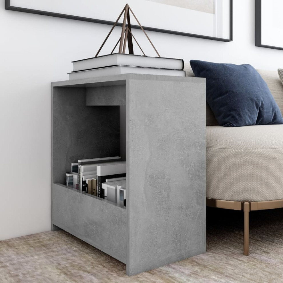 vidaXL Side Table Concrete Grey Chipboard Magazine Rack Coffee Storage Table