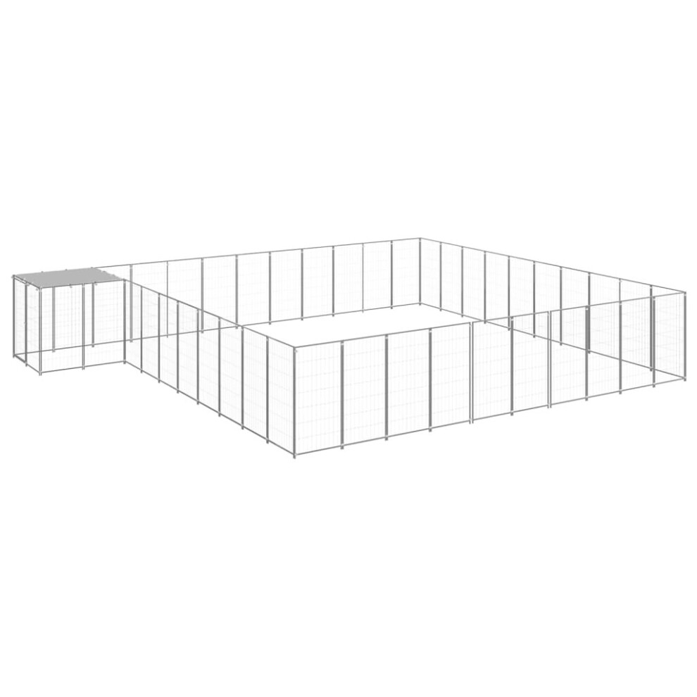 Vidaxl Dog Kennel Steel Puppy Enclosure Outdoor Dog Supplies Runs Cage Silver