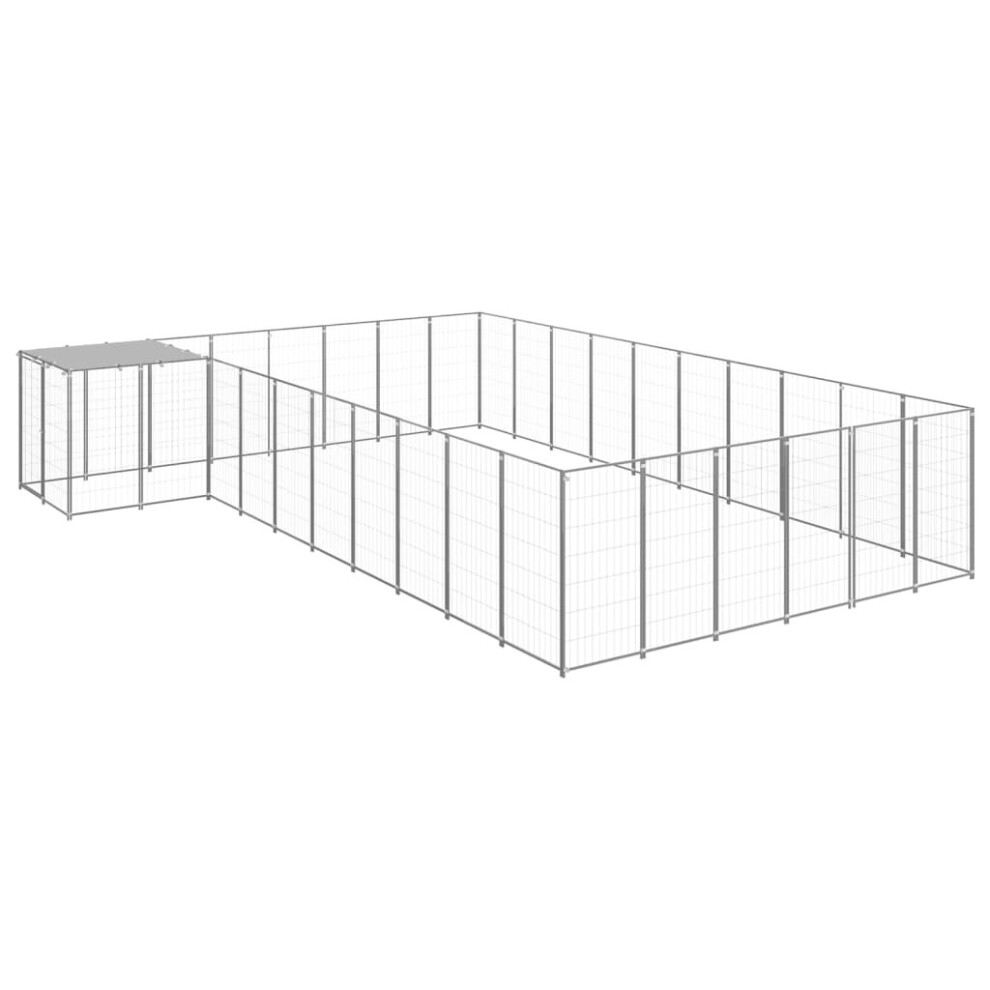 vidaXL Dog Kennel Silver Steel Puppy Enclosure Outdoor Dog Supplies Runs Cage