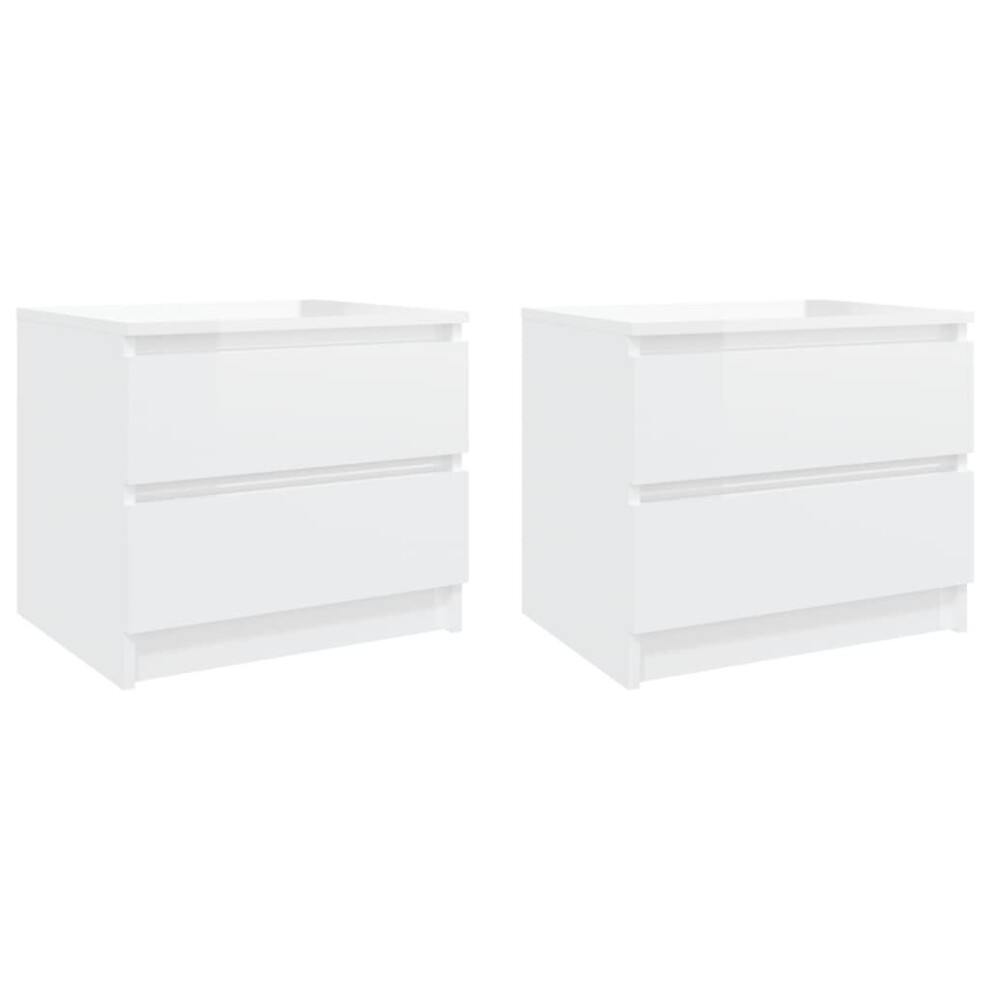 vidaXL 2x Bed Cabinets High Gloss White 50x39x43.5 cm Chipboard Bedside Cabinet