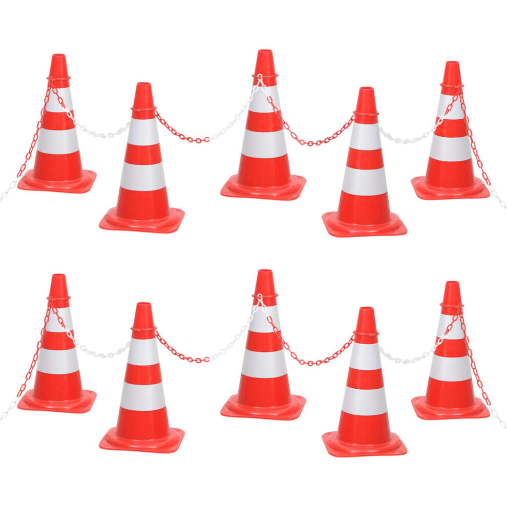 vidaXL Chain Cone Set with 10 m Chain Red and white Road Traffic Sign Set