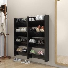 vidaXL 4x Wall Shoe Cabinets High Gloss Black Engineered Wood Shelf Cabinet