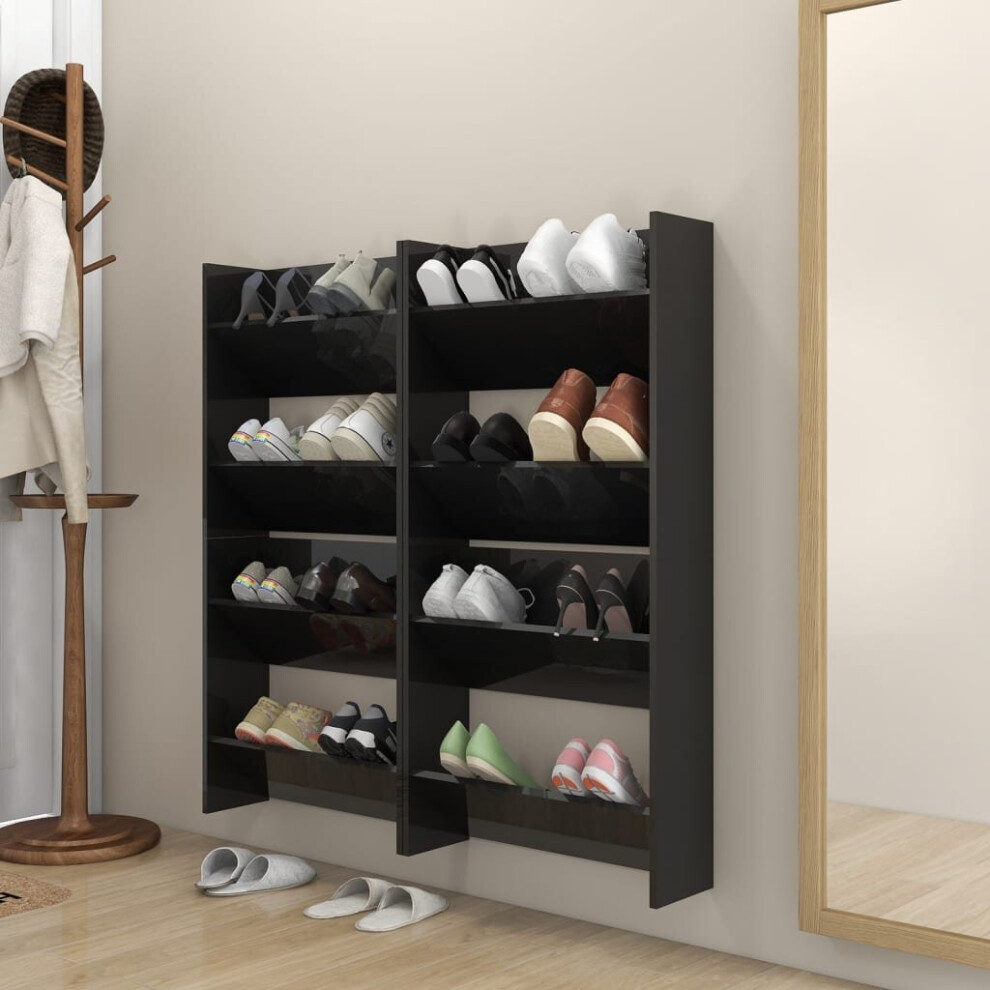 vidaXL 4x Wall Shoe Cabinets High Gloss Black Chipboard Shoe Shelf Cabinet