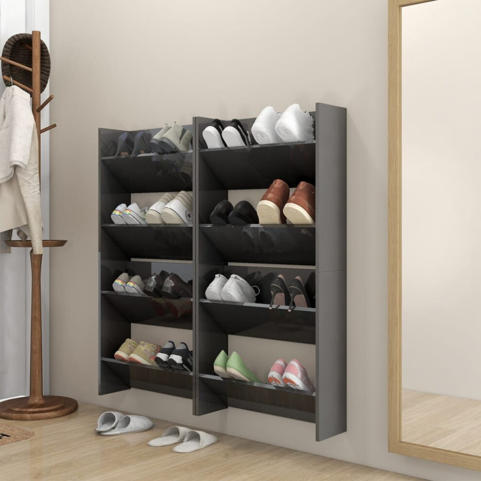 vidaXL 4x Wall Shoe Cabinets High Gloss Grey Engineered Wood Shoe Rack Cabinet-image-OPC-P8NWVDG-NEW