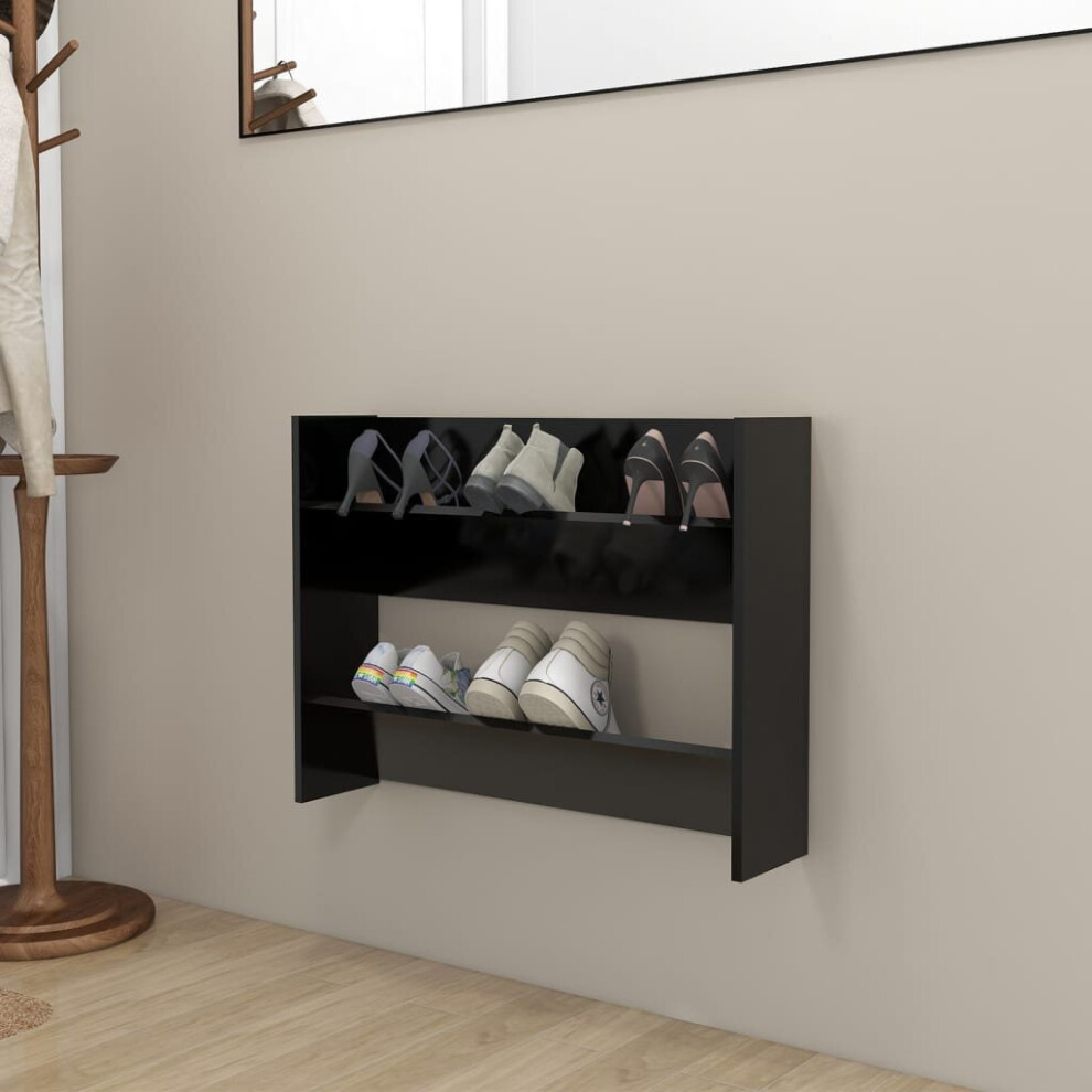 vidaXL Wall Shoe Cabinet Black Engineered Wood Hanging Shoe Organiser Rack