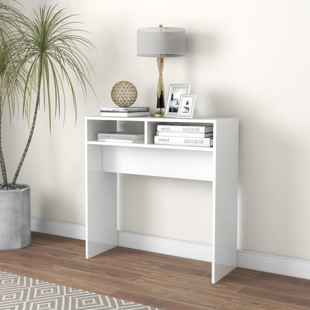 vidaXL Console Table High Gloss White Engineered Wood Couch End Hall Table