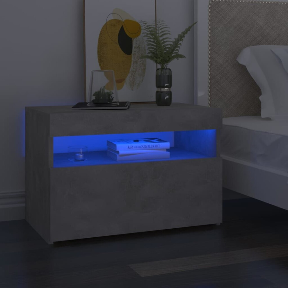 Vidaxl Bedside Cabinet & Led Lights Concrete Engineered Wood Nightstand Grey