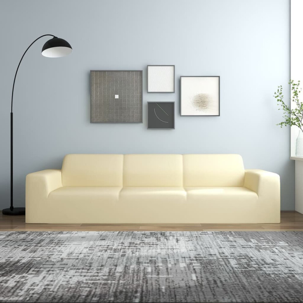 Vidaxl 4-Seater Stretch Couch Slipcover Polyester Jersey Couch Cover Cream