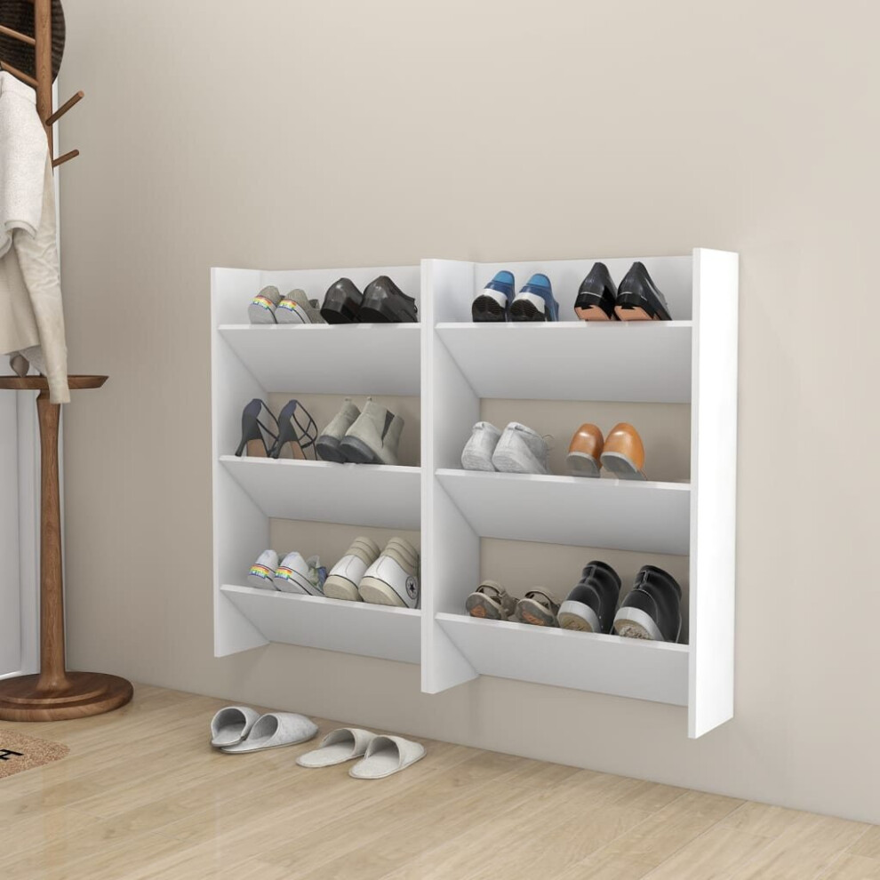 Vidaxl 2X Wall Shoe Cabinets Chipboard Hanging Shoe Organiser Rack Shelf White