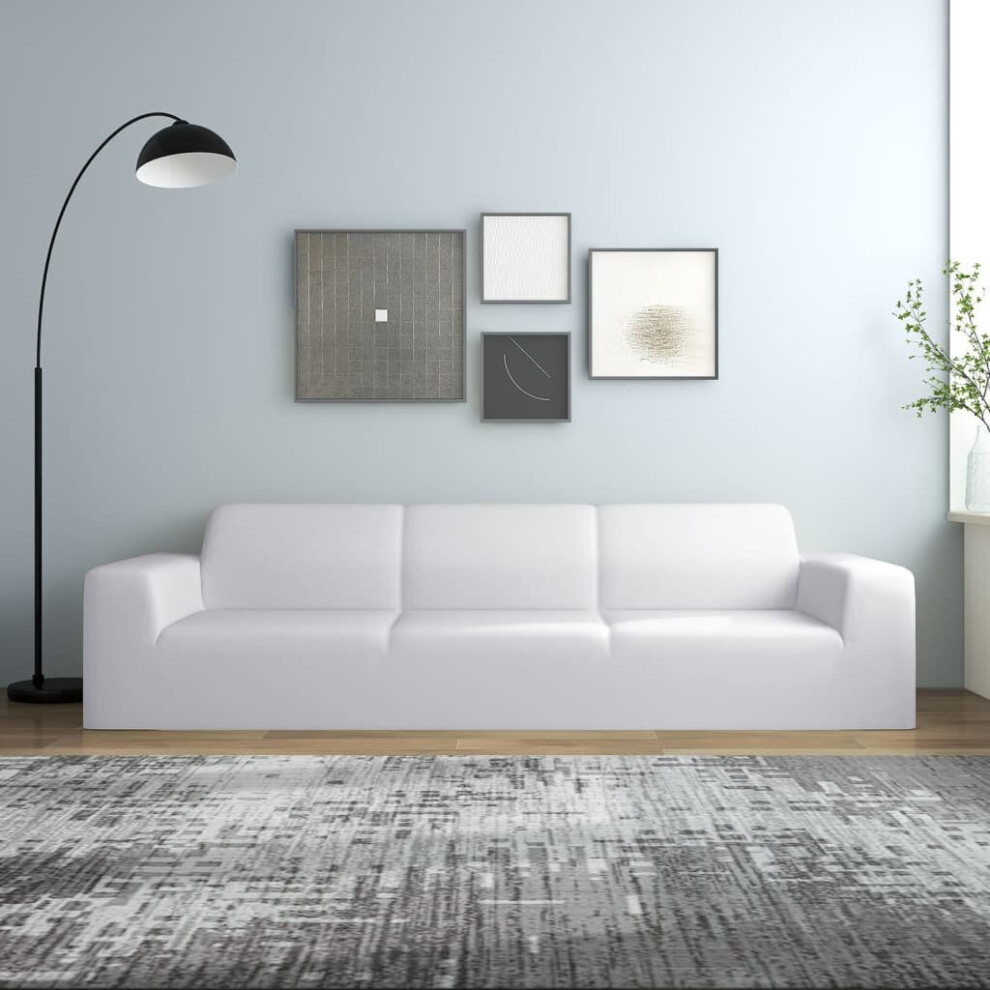 Vidaxl 4-Seater Stretch Couch Slipcover Polyester Jersey Couch Cover White