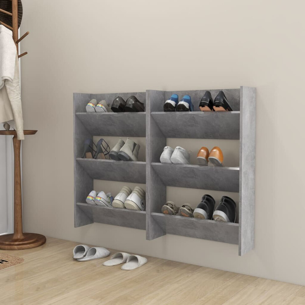 Vidaxl 2X Wall Shoe Cabinets Concrete Grey Engineered Wood Hanging Organiser