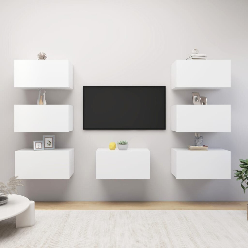 vidaXL TV 7x Cabinets White Engineered Wood Sideboard TV Unit Indoor Furniture