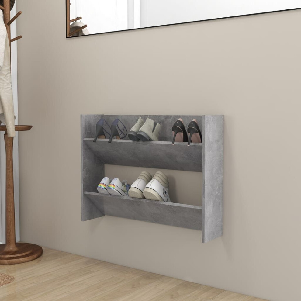 vidaXL Wall Shoe Cabinet Concrete Grey Chipboard Hanging Shoe Organiser Shelf