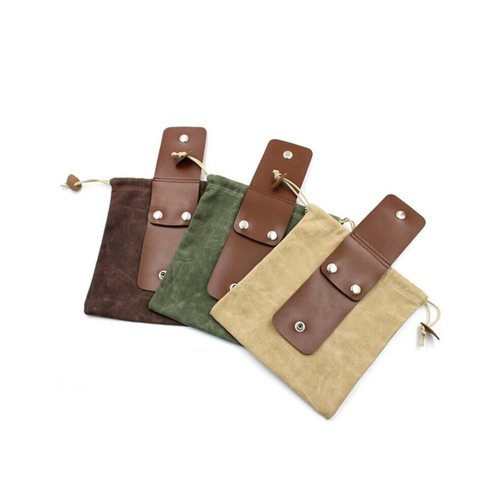Leather Canvas Bushcraft Bag Canvas Foraging Pouch For Hiking Buckle Duty Tool Pouch With Drawstring For Outdoors Camping Tools