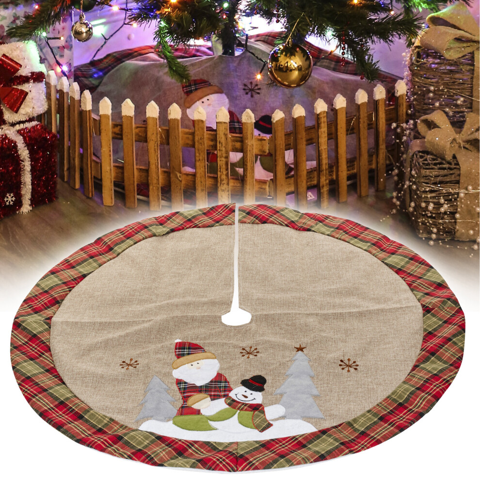 90cm Christmas Tree Skirt Base Xmas Floor Mat Ornament Tartan Decoration Cover