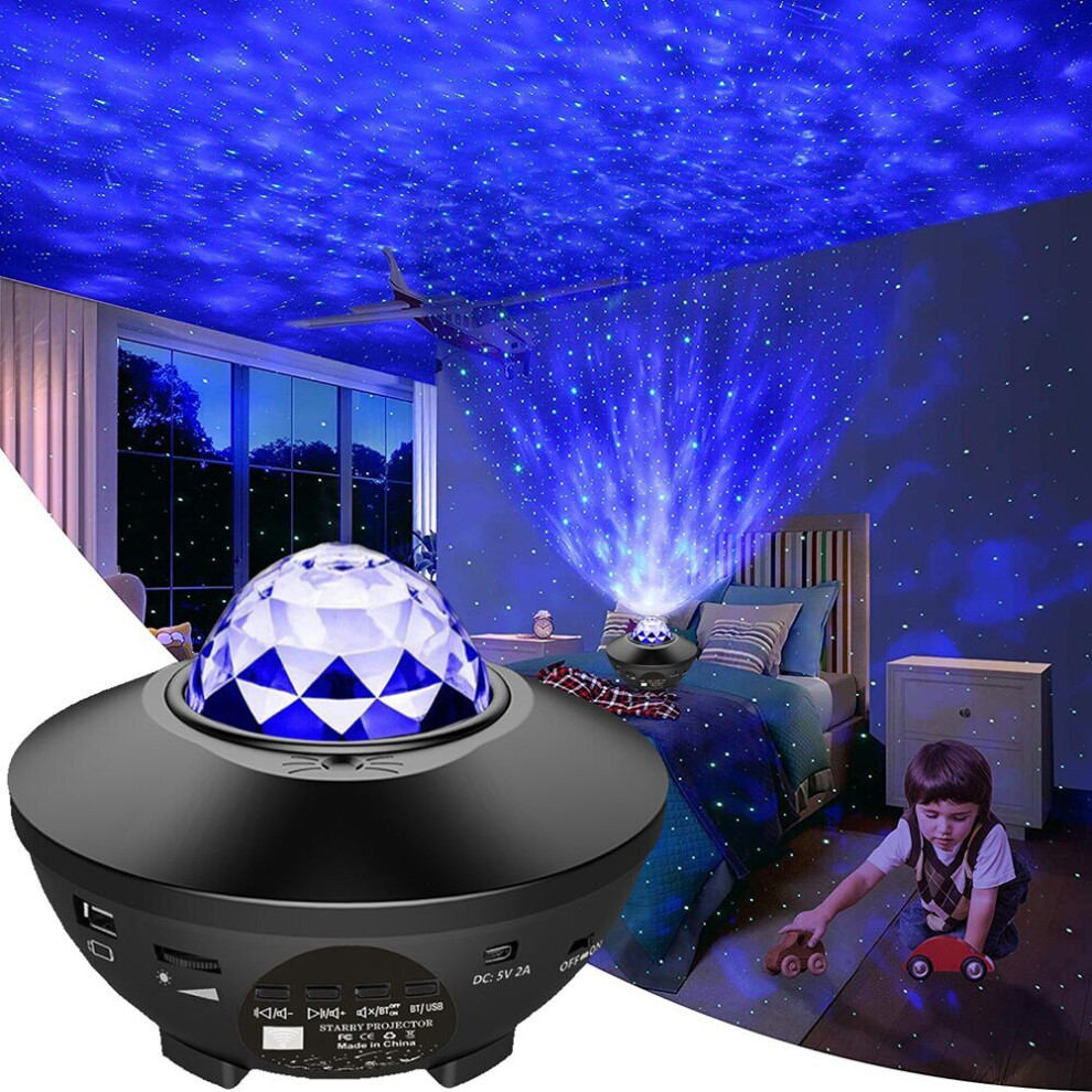 LED Star Ocean Wave Projector Night Light Galaxy Starry Sky Projector Night Lamp With Music Bluetooth Speaker For Childrens