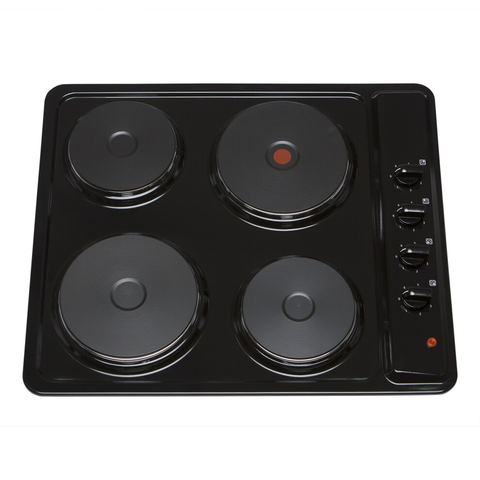 SIA PHP601BL 60cm Black 4 Zone Electric Solid Plate Easy Clean Side Control Hob