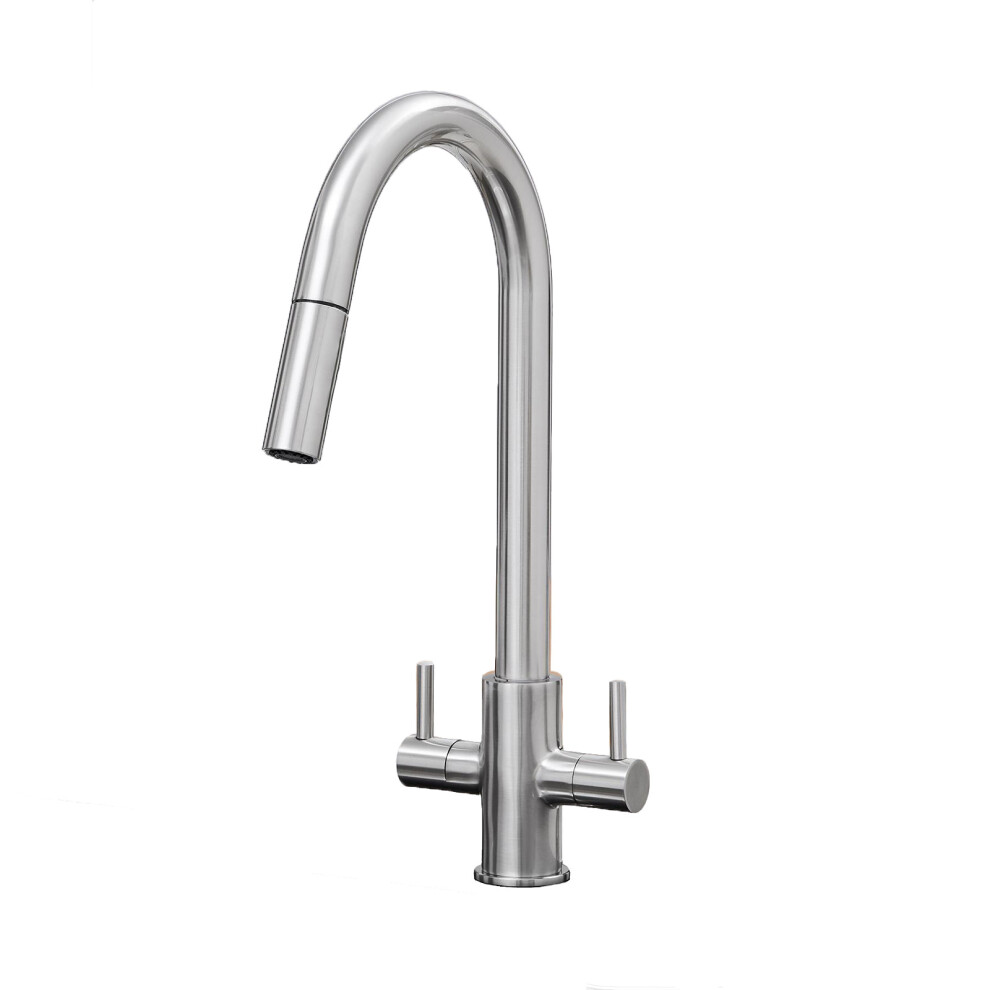 SIA KT4BN Brushed Nickel Pull Out Spray Twin Monobloc Kitchen Sink Mixer Tap