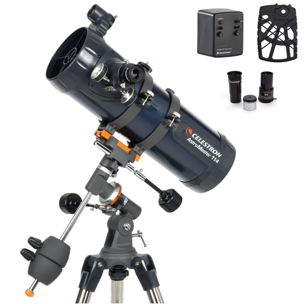 Celestron AstroMaster Astronomy Telescope 114EQ with Motor Drive & Phone Adapter