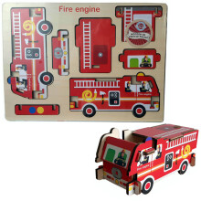 Wooden Puzzle Fire Engine Jigsaw 3D Toddler Kids Vehicle Toy