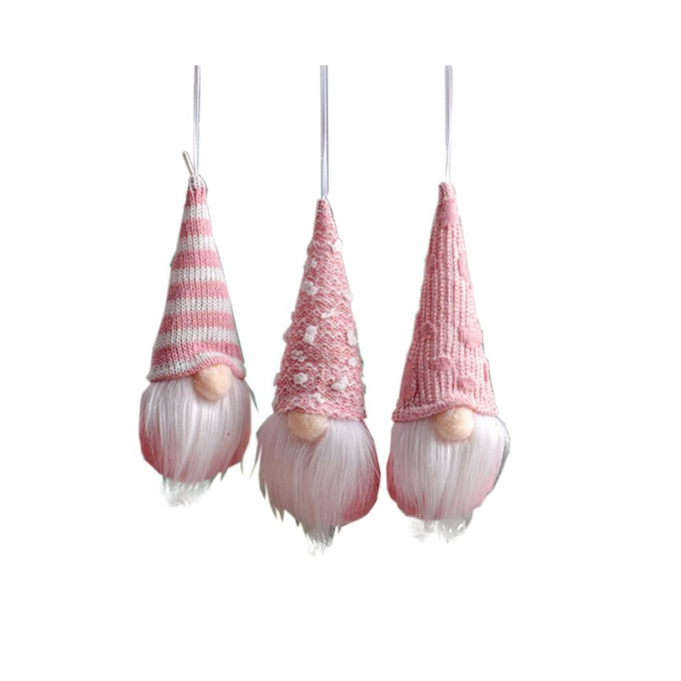 (Pink Set) 3X Christmas Tree Hanging Gnome Plush Gonk Santa Doll Pendants Xmas Decoration