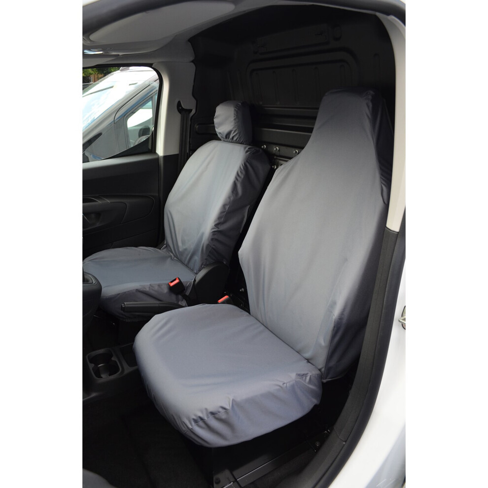 (Front Pair (Integral Headrests), ) Turtle Covers Citroen Berlingo 2018+ Seat Covers Grey 5057605033471