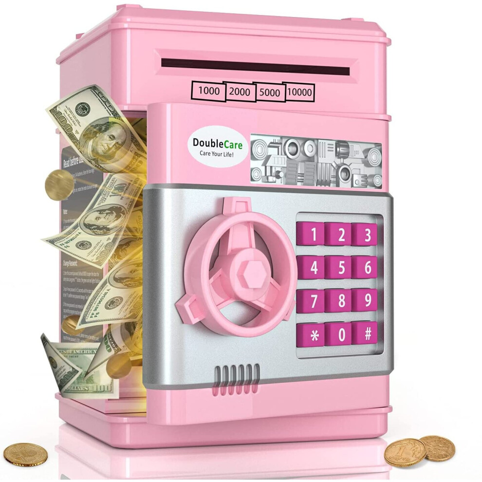 Electronic Piggy Bank Auto Scroll Cash Safe Box For kids (PINK)