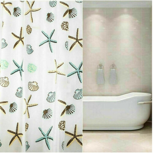 (Sea Shell) Shower Curtain Mould & Mildew Resistant 12 Hook 1
