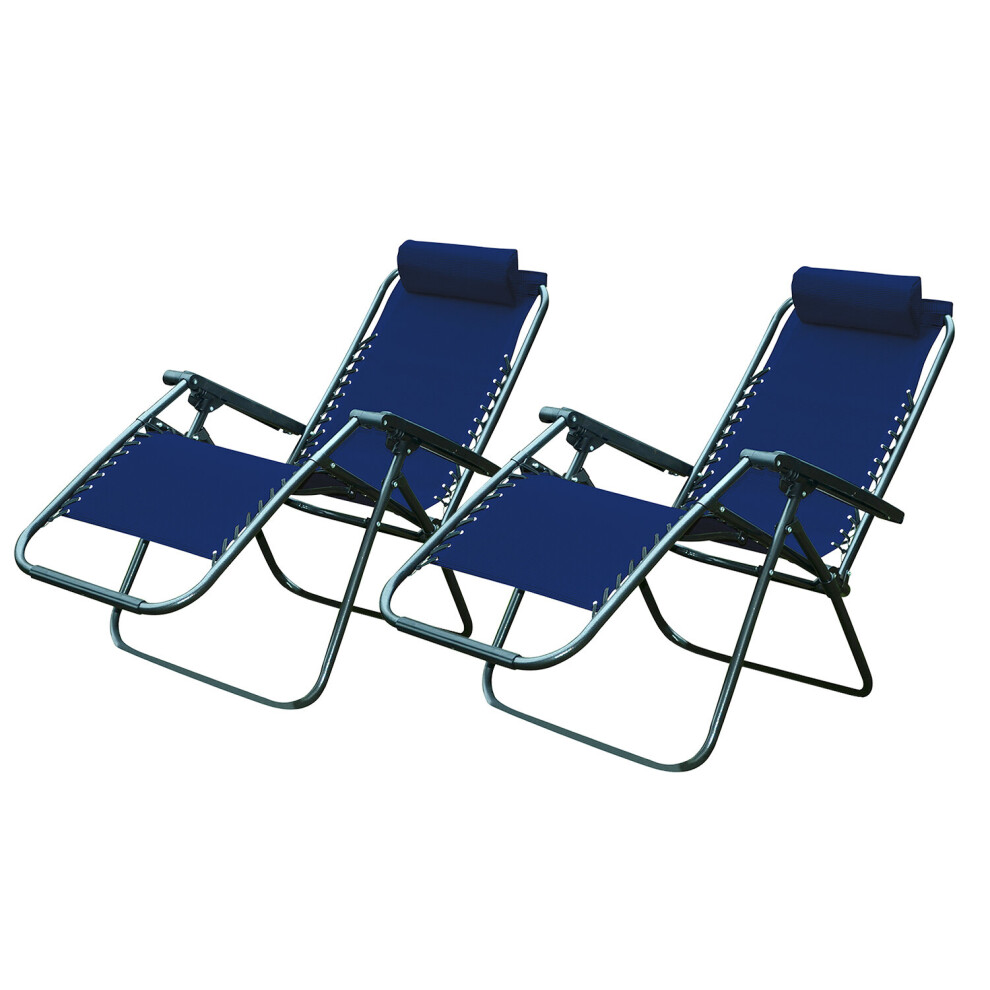 (Blue) Set x 2 Textoline Folding Garden Sun Lounger Chairs Patio Furniture Zero Gravity