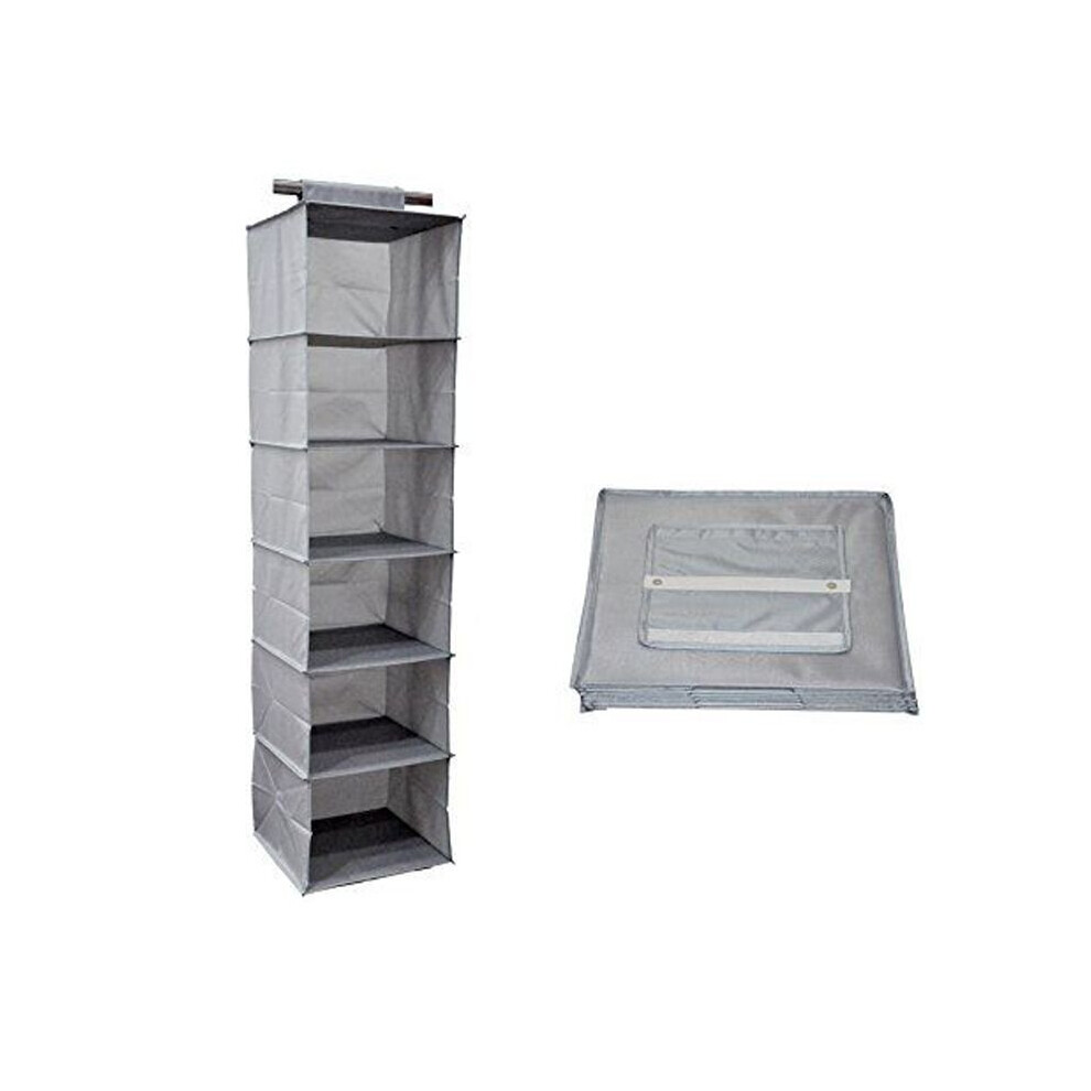 (Lightgrey) 6 Shelf Closet Hanging Clothes Shoes Storage Rack Organizer Pocket Home Hanger